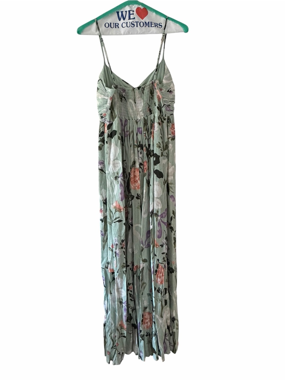 Abercrombie & Fitch Ruched Crinkle Maxi Dress Sage Green Floral Print Size Small - Picture 3 of 3
